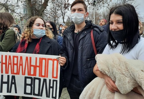 Молодежь требует освободить Навального. Краснодар, 31 января 2021 года. Фото Анны Грицевич для "Кавказского узла".