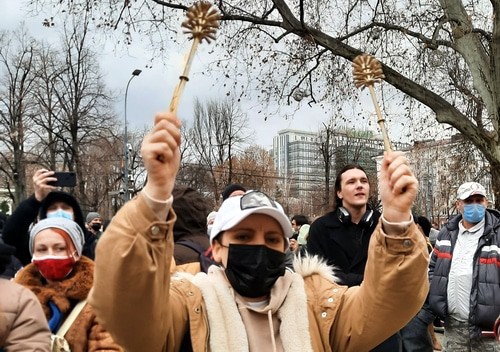 Участники акции в поддержку Навального. Краснодар, 31 января 2021 года. Фото Анны Грицевич для "Кавказского узла".