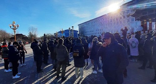 Акция в поддержку Алексея Навального в Элисте 23 января 2021 года. Фото Бадмы Бюрчиева для "Кавказского узла"