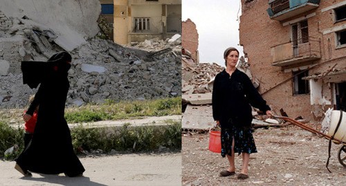 Последствия войны в Сирии (слева) и Чечне. Коллаж "Кавказского узла" Фото: REUTERS/Khalil Ashawi, REUTERS/Stringer