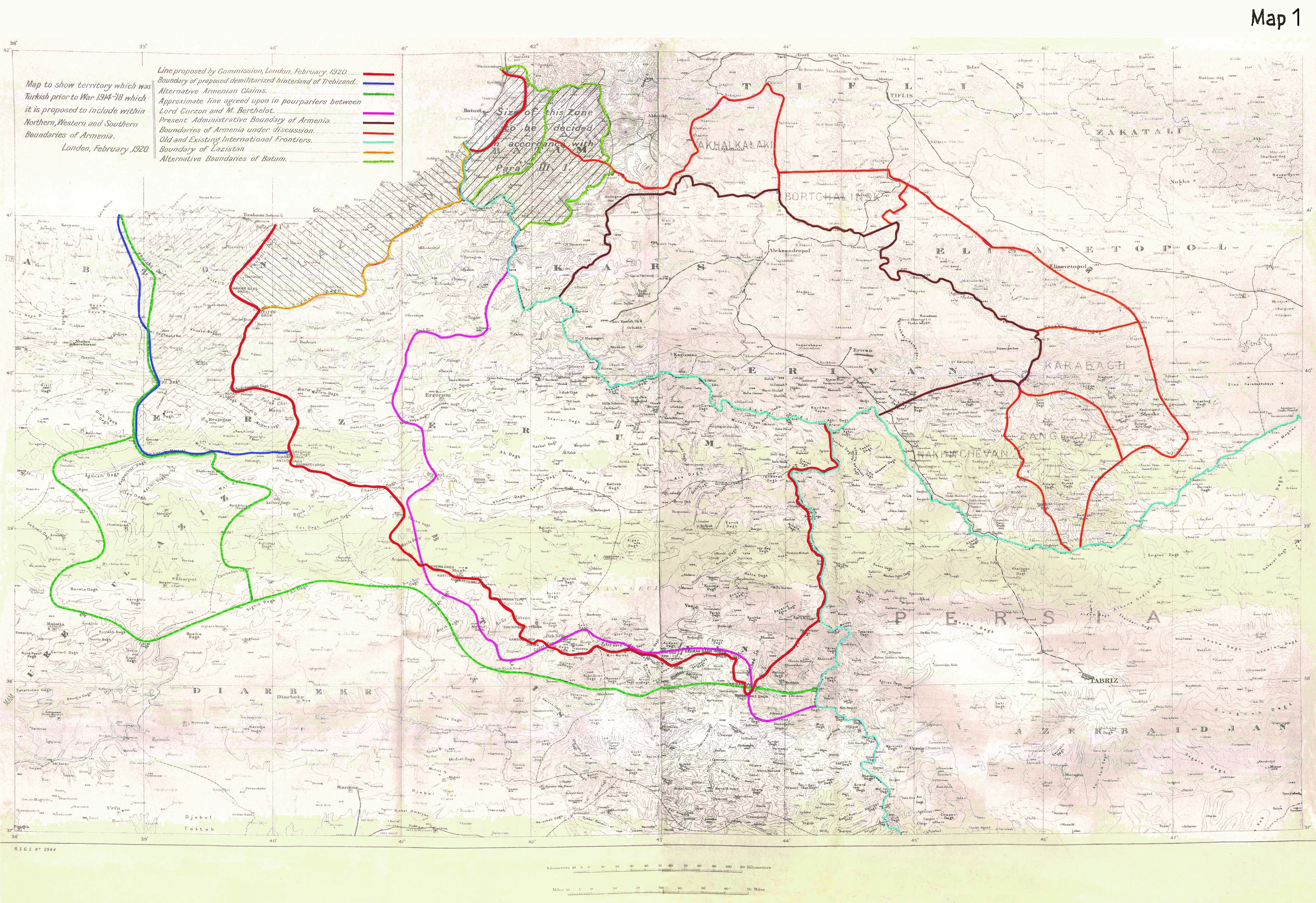 Британская карта 1920 года, предоставленная "Кавказскому узлу" Арой Папяном.