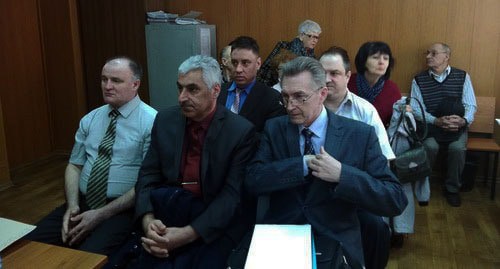 Подсудимые Свидетели Иеговы* в суде в Волгограде (на первых двух скамьях). Март 2020 года. Фото Татьяны Филимоновой для "Кавказского узла"