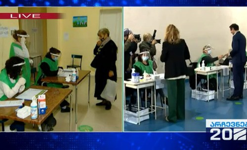 Голосование на выборах в Грузии. Стоп-кадр видео на странице https://rustavi2.ge/ka/news/210982