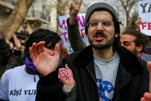 Участник акции протеста феминисток. Фото Азиза Каримова для "Кавказского узла".