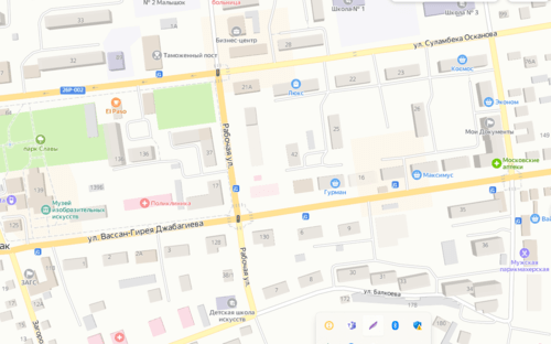 Место проведения КТО в Карабулаке. Скриншот с сервиса "Яндекс.Карты". https://yandex.ru/maps/20180/karabulak/?ll=44.913358%2C43.306339&z=17.42