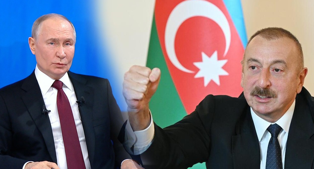 Путин и Алиев. Коллаж "Кавказского Узла". Кадр из видео: https://www.kremlin.ru/ 
Фото: https://president.az/ru/articles/view/42411