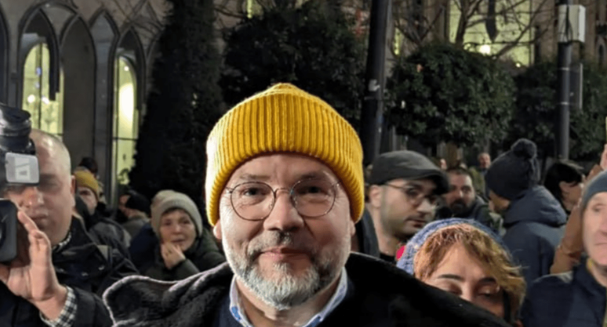 Михаэль Рот на акции в Тбилиси. Скриншот фото "Новости Грузия" от 13.01.25, https://t.me/NGnewsgeorgia/22106

