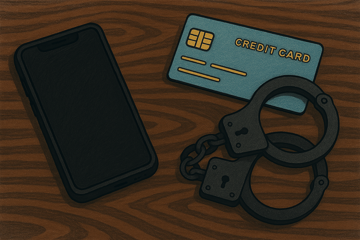 Телефон, карта и наручники. Иллюстрация создана "Кавказским узлом" с помощью ИИ в программе Copilot