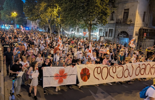 Акция в Тбилиси 7 августа 2025 года. Скриншот https://www.newsgeorgia.ge/v-tbilisi-tysjachi-chelovek-prisoedinilis-k-shestviju-v-godovshhinu-avgustovskoj-vojny/