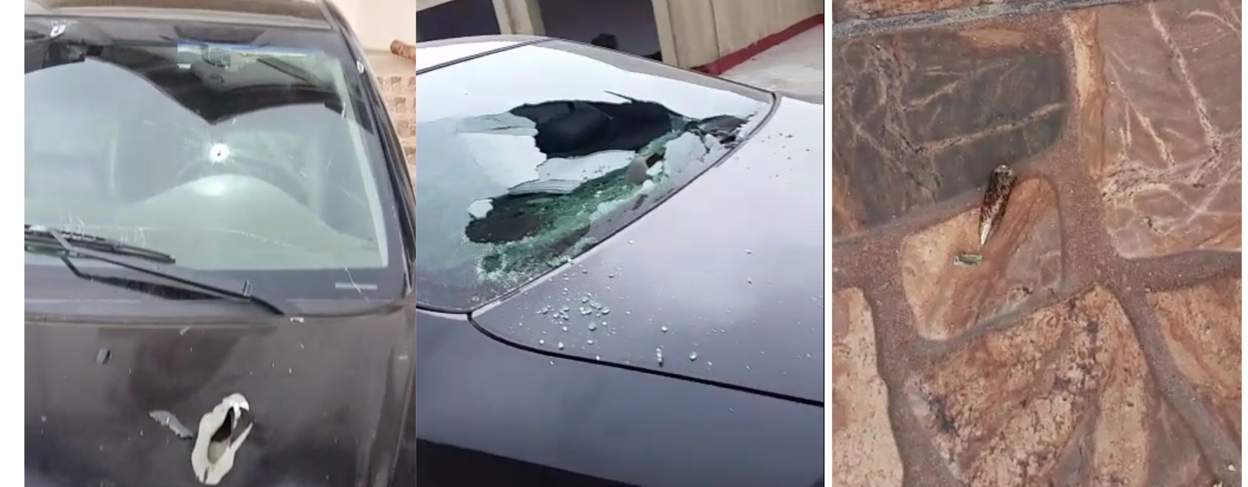 Автомобиль Иссы Мальсагова после обстрела и пуля на крыльце. "Кавказский узел" располагает подтверждением того, что пули были выпущены именно на месте покушения. 