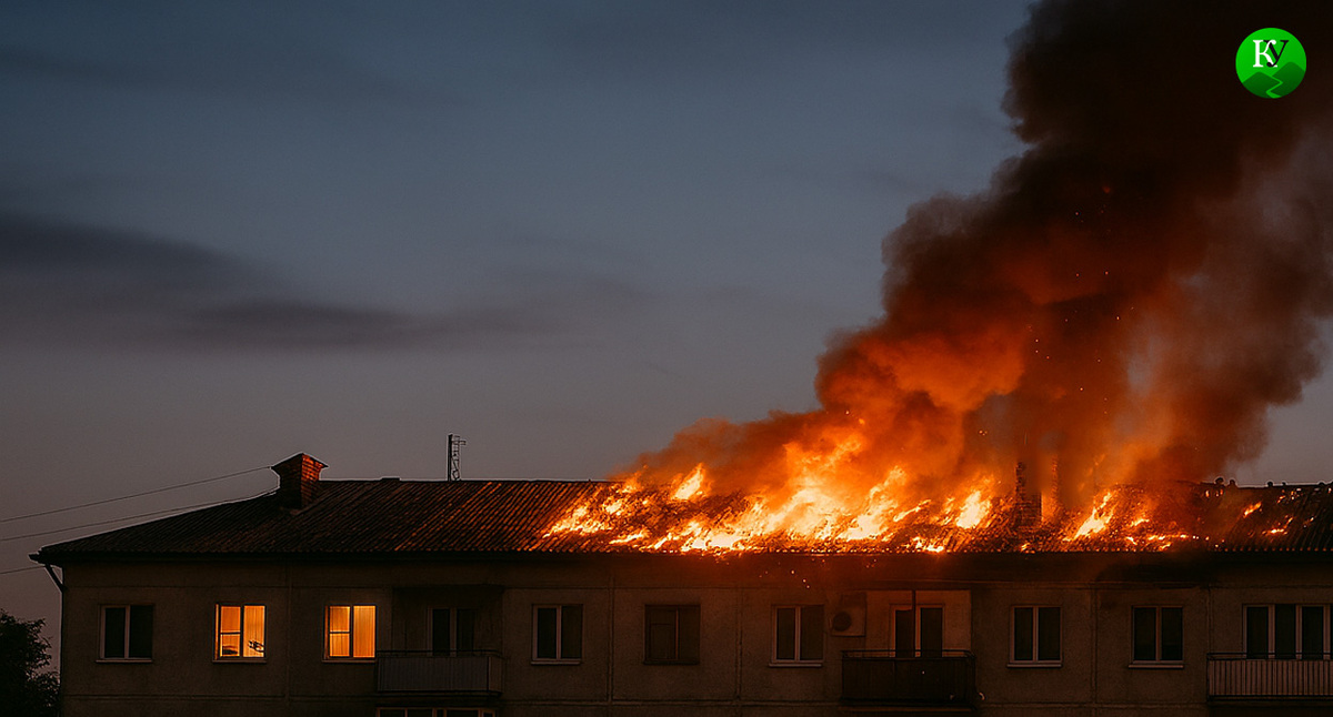 Пожар в многоквартирном доме. Иллюстрация создана "Кавказским узлом" с помощью ИИ в программе Copilot