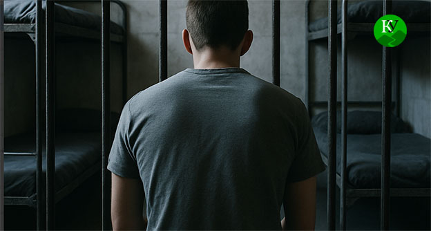 Задержанный в тюрьме. Иллюстрация "Кавказского узла", созданная ИИ при помощи программы Copilot