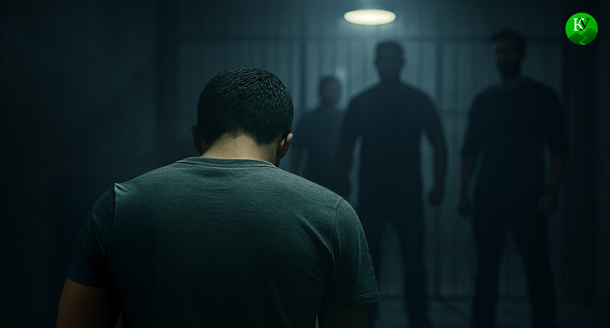 Мужчина и сокамерники в ИВС. Иллюстрация создана "Кавказским узлом" с помощью ИИ в программе Copilot