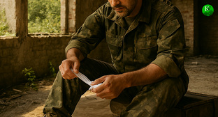 Военный с бинтом. Иллюстрация создана «Кавказским узлом» с помощью ИИ в программе Copilot