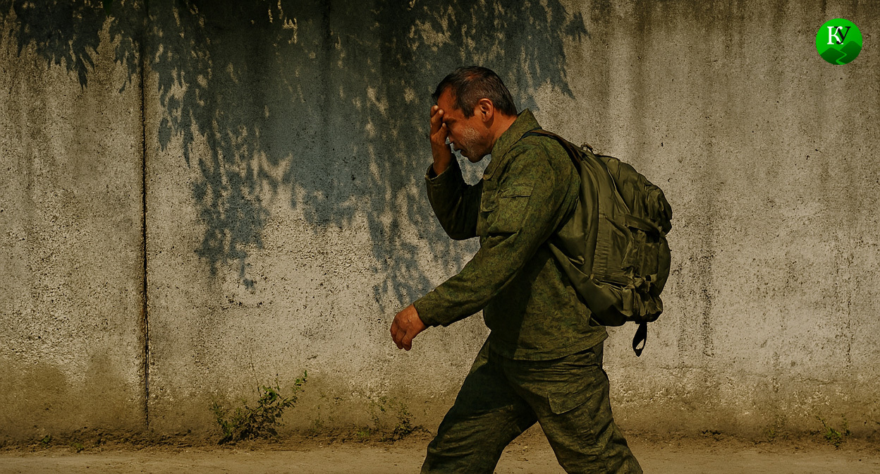 Военный покидает часть. Иллюстрация создана «Кавказским узлом» с помощью ИИ в программе Copilot