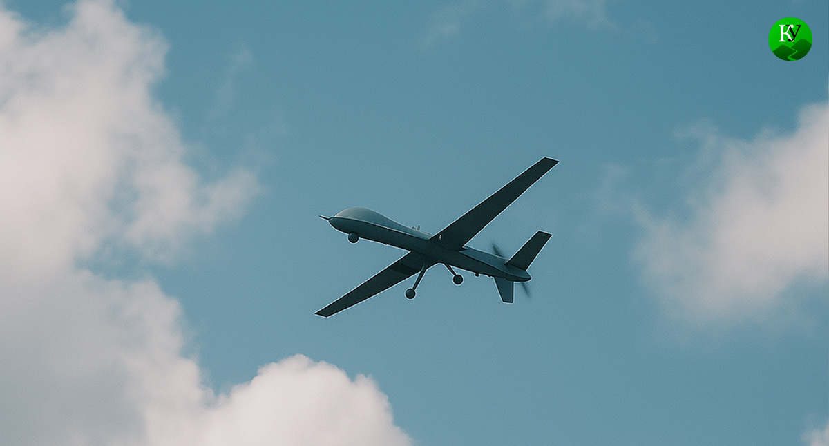 БПЛА в полете. Иллюстрация создана «Кавказским узлом» с помощью ИИ в программе Copilot
