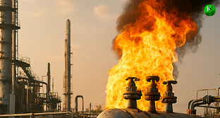 Пожар на НПЗ. Иллюстрация создана «Кавказским узлом» с помощью ИИ в программе Copilot