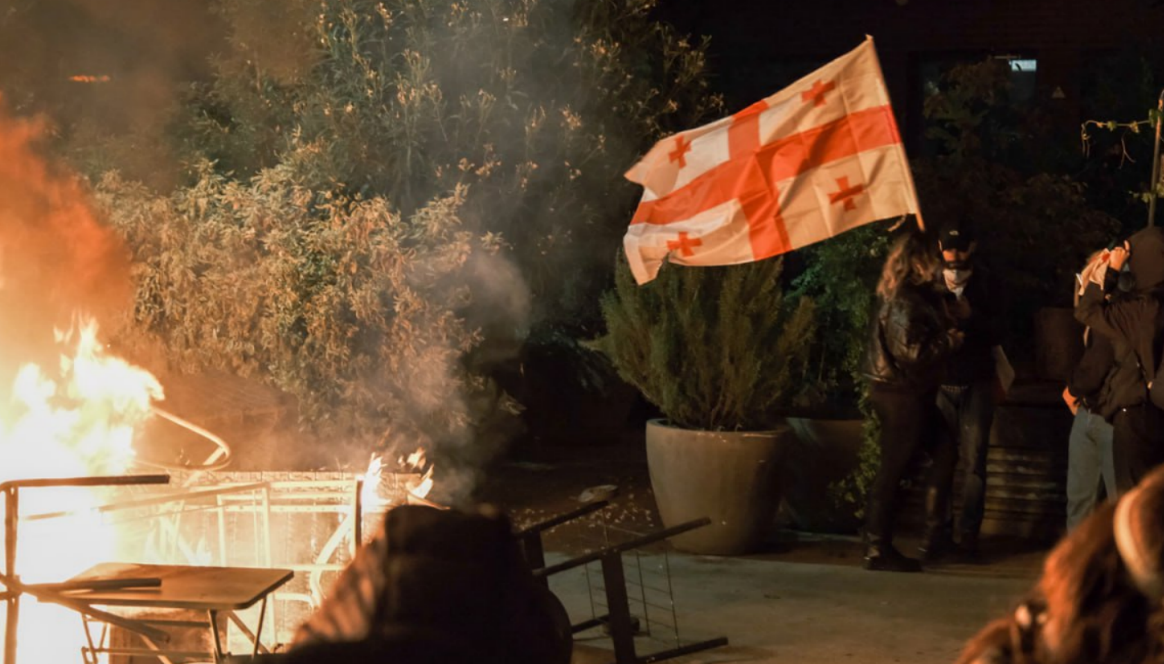 Обстановка у дворца президента Грузии 4 октября. Скриншот фото  Atamanova Sofiia для Paper Kartuli, https://t.me/paperkartuli/24090?single