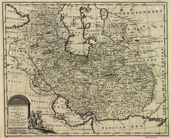 Старая карта Персии XVIII века. Источник https://portulan.ru/maps/asiamapping/middleastmap/staraya-karta-persii-xviii-veka/ Карта Персии 1747 года. На старинной карте показана территория Персии, включая северные территории с Зангезуром. Карта из Атласа под названием «A Complete System of Geography». Издатель карты – Эмануэль Боуэн, один из самых известных издателей и граверов в Лондоне в 18 веке. Источник: Старая карта Персии XVIII века, https://portulan.ru/maps/asiamapping/middleastmap/staraya-karta-persii-xviii-veka/