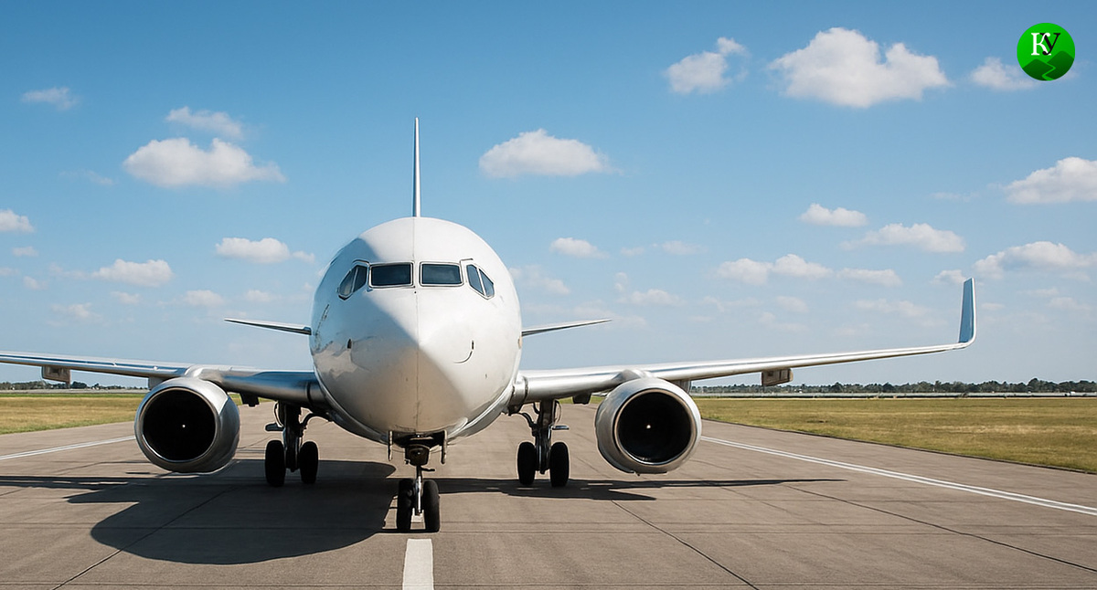 Самолет на взлетной полосе. Иллюстрация создана «Кавказским узлом» с помощью ИИ в программе Copilot