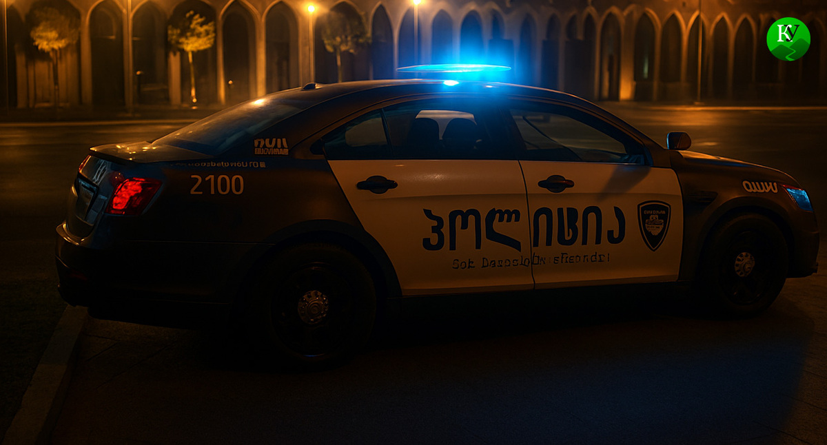 Полицейская машина в Тбилиси. Иллюстрация создана «Кавказским узлом» с помощью ИИ в программе Copilot