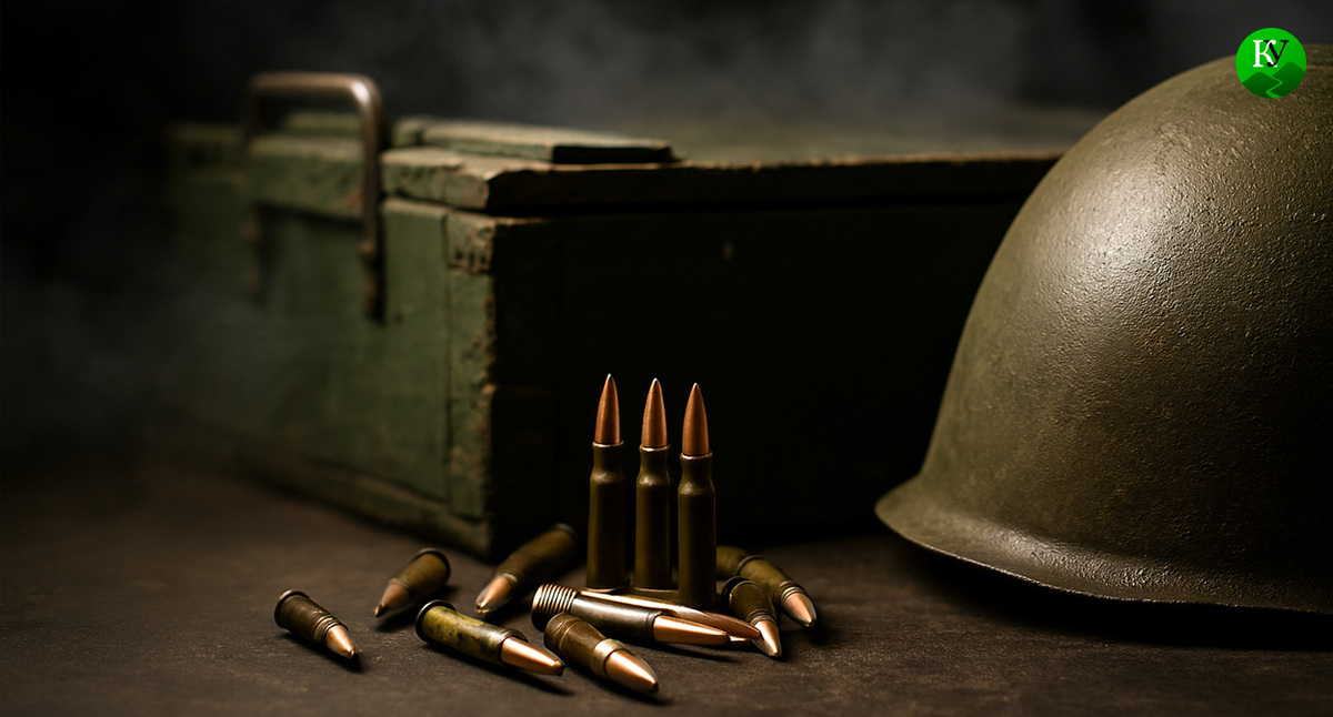 Патроны и каска. Иллюстрация создана «Кавказским узлом» с помощью ИИ в программе Copilot