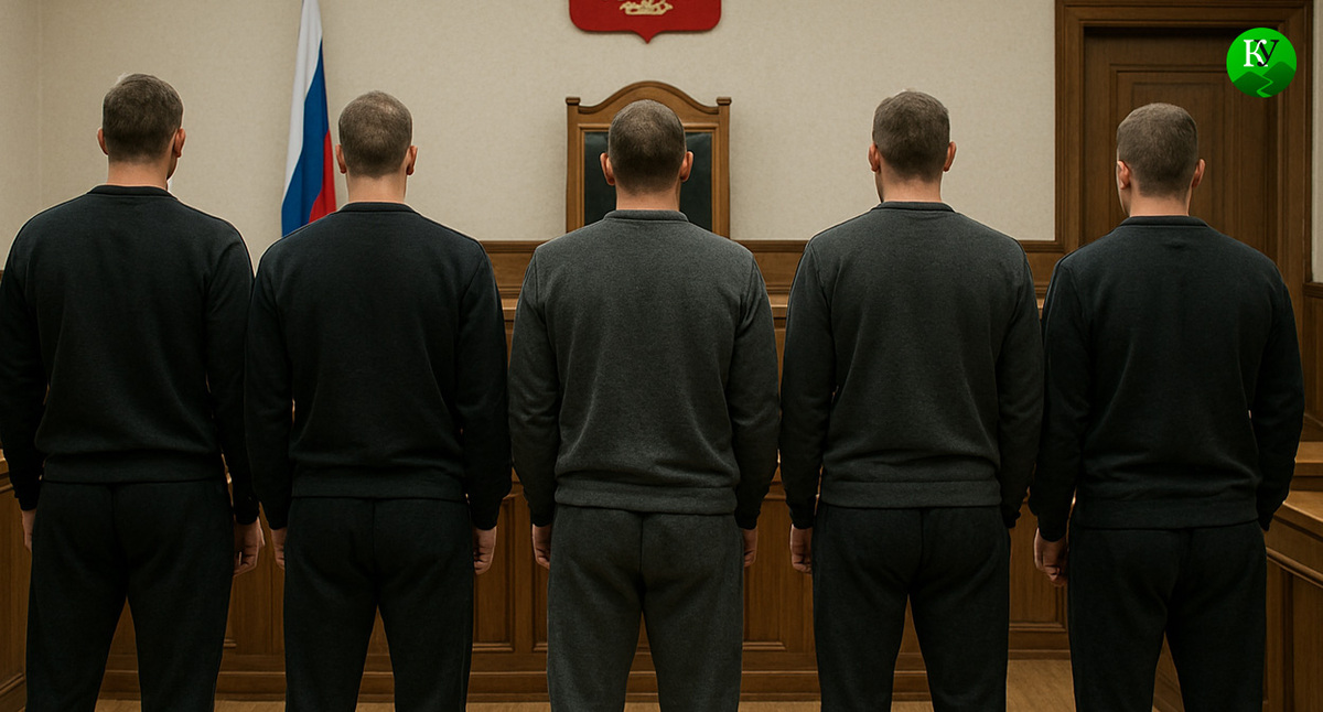 Осужденные в зале суда. Иллюстрация создана «Кавказским узлом» с помощью ИИ в программе Copilot