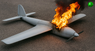 БПЛА горит. Иллюстрация создана «Кавказским узлом» с помощью ИИ в программе Copilot