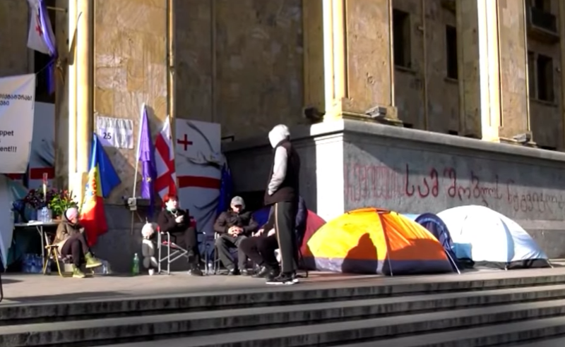 Голодовка у парламента Грузии. 21 ноября 2025 г. Скриншот видео https://tvpirveli.ge/ka/siaxleebi/sazogadoeba/115343-ivanishvilis-diqtaturaze-pasukhia-gasatsemi-shimshilobis-25-e-dge-parlament