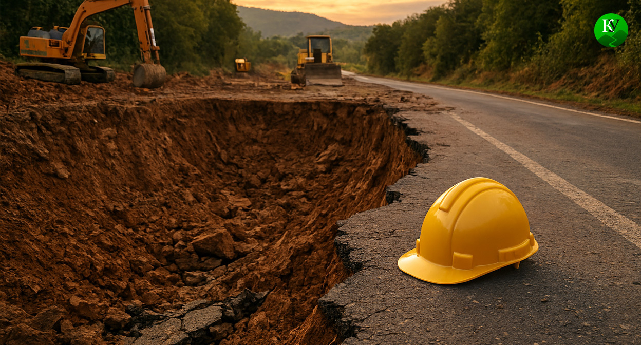 Обвал на дороге. Иллюстрация создана «Кавказским узлом» с помощью ИИ в программе Copilot