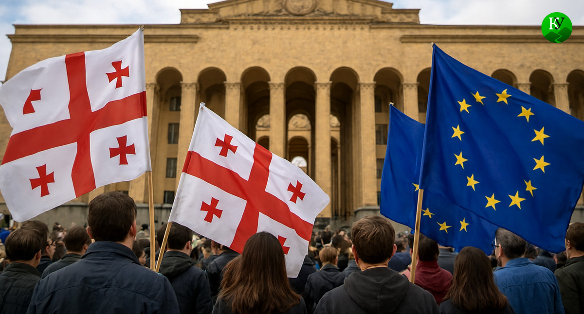 Протест у парламента Грузии. Иллюстрация создана «Кавказским узлом» с помощью ИИ в программе Copilot