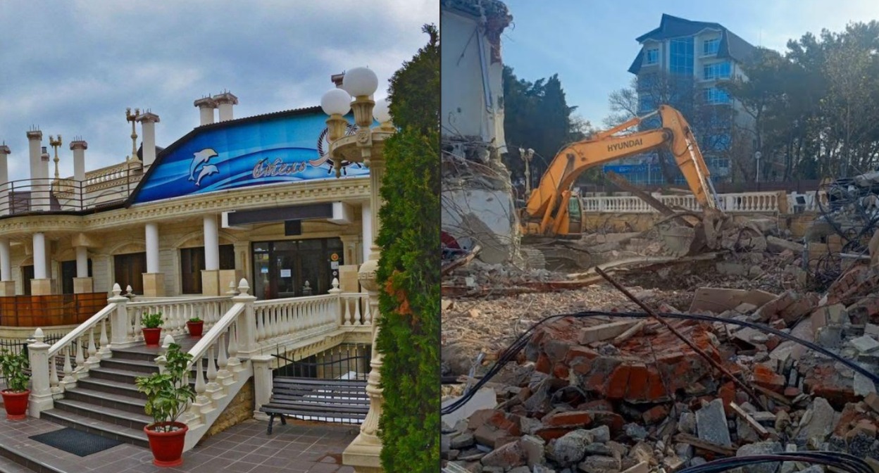 Снос гостиницы "Яхта" завершен сегодня. Фото предоставлены "Кавказскому узлу" Сергеем Шмелевым.