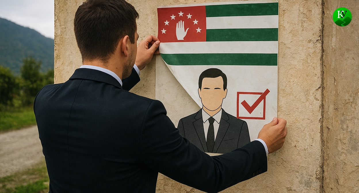 Мужчина срывает предвыборный плакат. Иллюстрация создана «Кавказским узлом» с помощью ИИ в программе Copilot