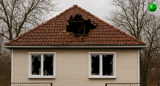 Поврежденный дом. Иллюстрация создана «Кавказским узлом» с помощью ИИ в программе Copilot