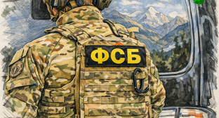 Оперативник на фоне гор. Иллюстрация создана "Кавказским узлом" с помощью ИИ в программе ChatGPT