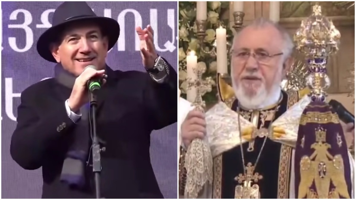 Пашинян и Гарегин II на выступлении - 06.01.26, стоп-кадр видео https://news.am/rus/news/923844.html и https://armeniatoday.am/society-ru/1013158/.