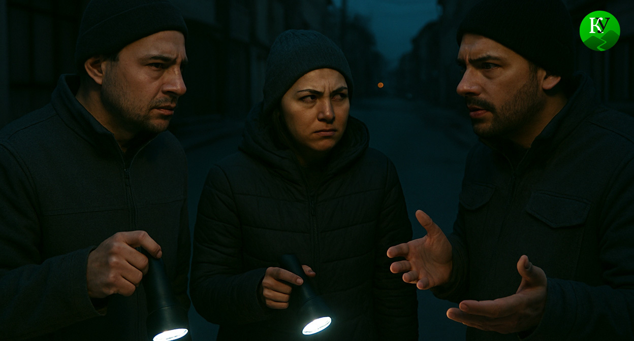 Горожане с фонариками. Иллюстрация создана «Кавказским узлом» с помощью ИИ в программе Copilot