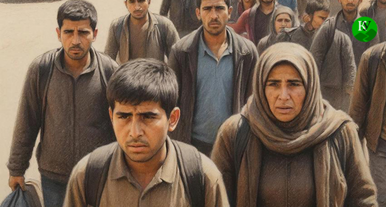 Беженцы. Иллюстрация создана "Кавказским узлом" при помощи ИИ в программе Copilot