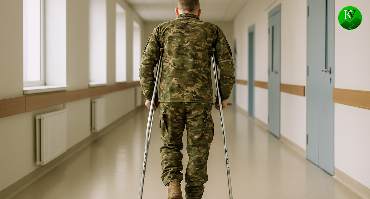 Военный на костылях. Иллюстрация создана «Кавказским узлом» с помощью ИИ в программе Copilot