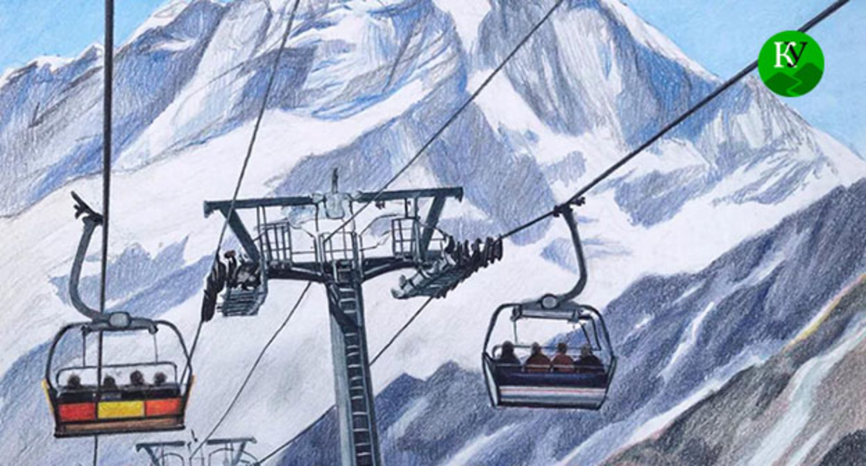 Канатная дорога на Эльбрусе. Иллюстрация создана "Кавказским узлом" при помощи ИИ в программе Copilot