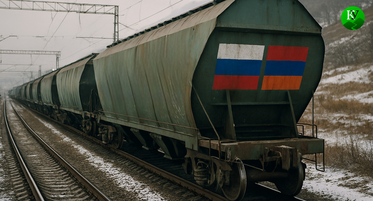 Поезд с зерном. Иллюстрация создана «Кавказским узлом» с помощью ИИ в программе Copilot
