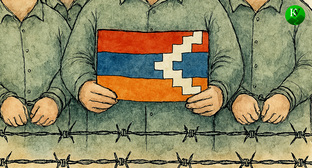 Пленные карабахские лидеры. Иллюстрация создана «Кавказским узлом» с помощью ИИ в программе Copilot