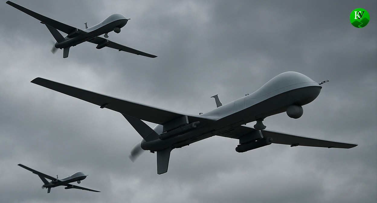 БПЛА в полете. Иллюстрация создана «Кавказским узлом» с помощью ИИ в программе Copilot