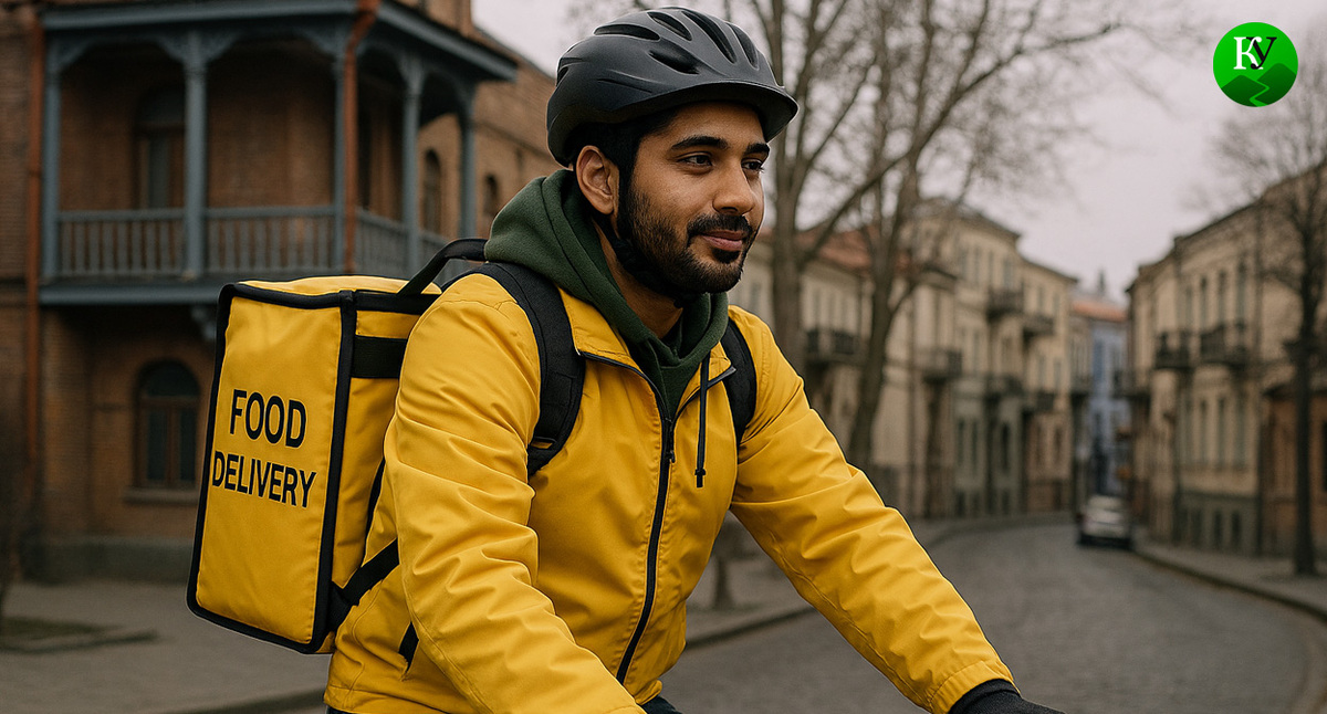 Курьер в Грузии. Иллюстрация создана «Кавказским узлом» с помощью ИИ в программе Copilot Курьер в Грузии. Иллюстрация создана «Кавказским узлом» с помощью ИИ в программе Copilot