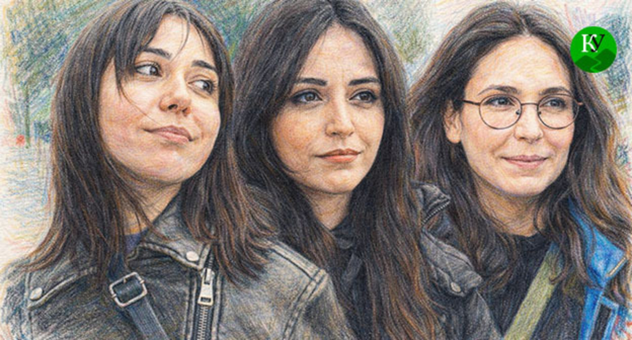 Хаяла Агаева, Айсель Умудова и Айтадж Тапдыг. Иллюстрация создана "Кавказским узлом" при помощи ИИ в программе Сopilot