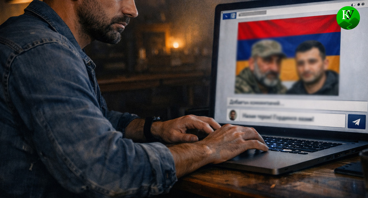 Мужчина печатает комментарий. Иллюстрация создана «Кавказским узлом» с помощью ИИ в программе Copilot