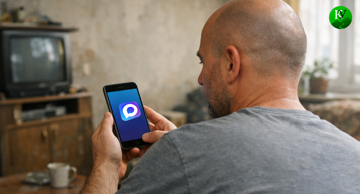 Мужчина использует мессенджер Max. Иллюстрация создана «Кавказским узлом» с помощью ИИ в программе Copilot