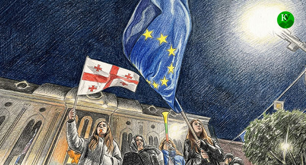 Участники акции протеста в Тбилиси. Иллюстрация создана "Кавказским узлом" при помощи ИИ в программе Copilot Участники акции протеста в Тбилиси. Иллюстрация создана "Кавказским узлом" при помощи ИИ в программе Copilot