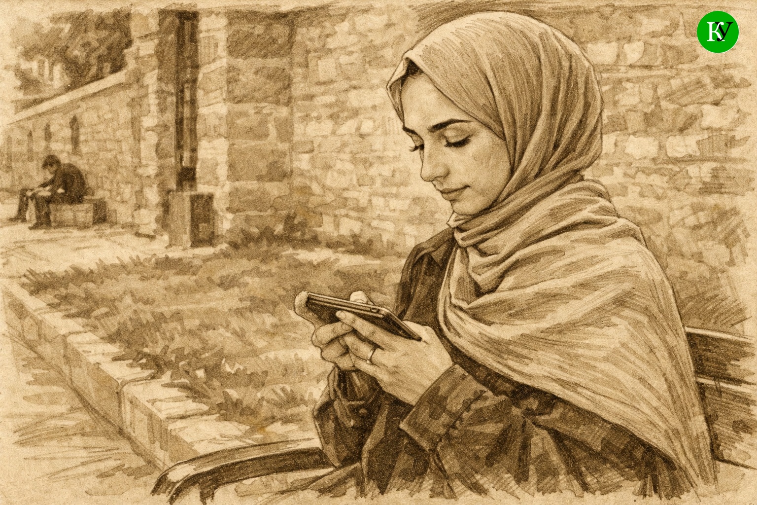 Девушка с телефоном. Иллюстрация "Кавказского узла" создана ИИ при помощи программы Copilot