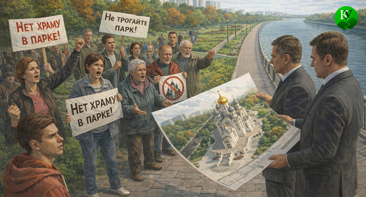 Протест против строительства храма. Иллюстрация создана «Кавказским узлом» с помощью ИИ в программе Copilot Протест против строительства храма. Иллюстрация создана «Кавказским узлом» с помощью ИИ в программе Copilot